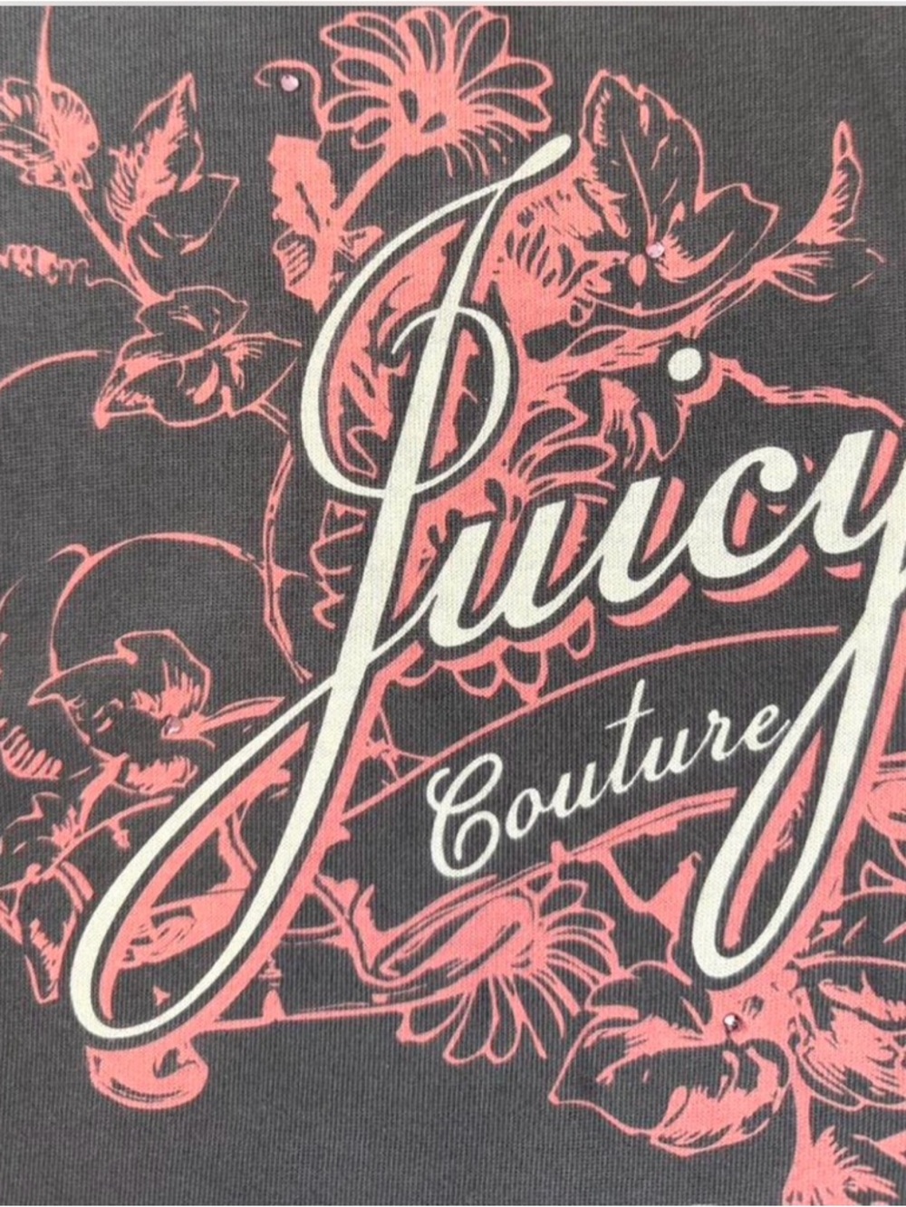 Y2K Juicy Couture Gray Long Sleeve Tee with Pink Floral Logo